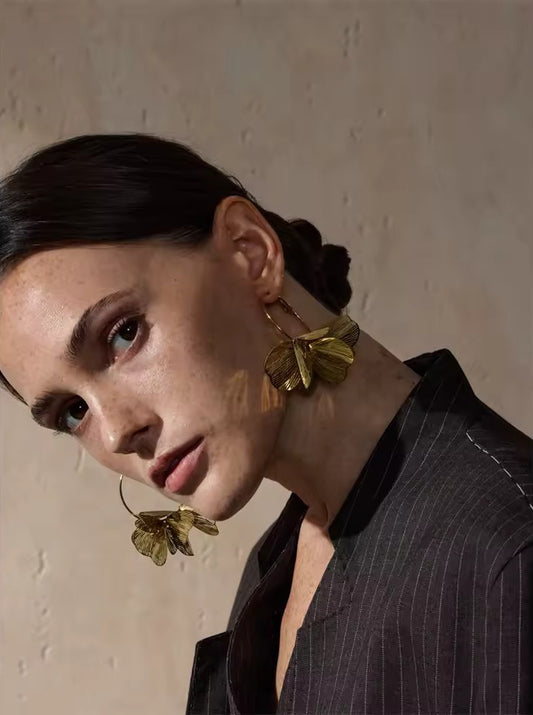 Boucles d’oreilles pendantes Fleur en acier inoxydable