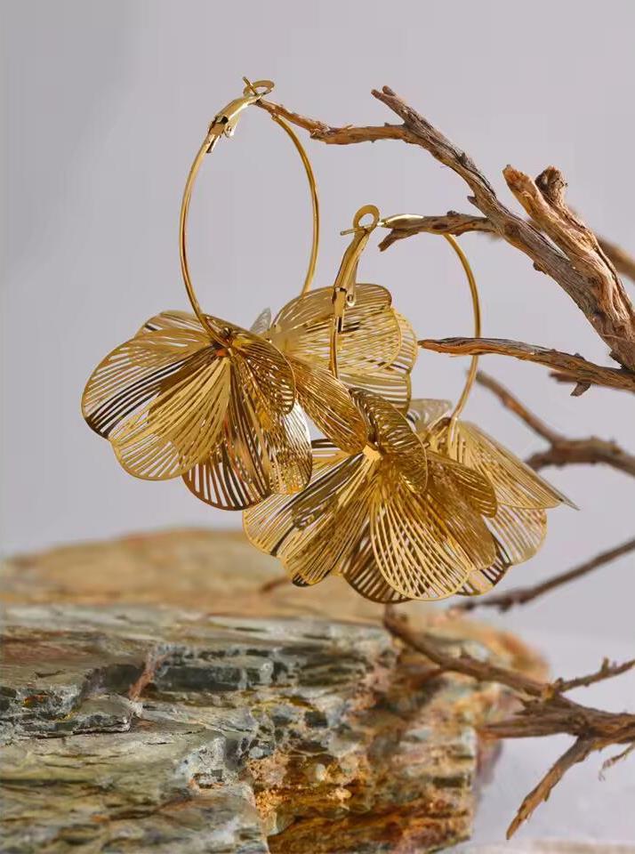 Boucles d’oreilles pendantes Fleur en acier inoxydable