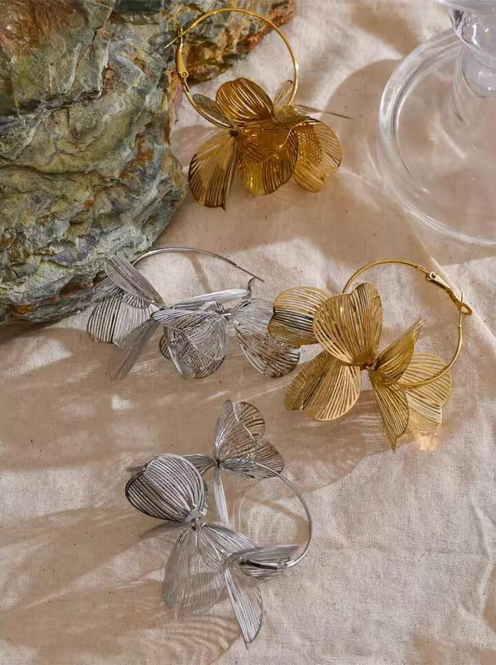Boucles d’oreilles pendantes Fleur en acier inoxydable