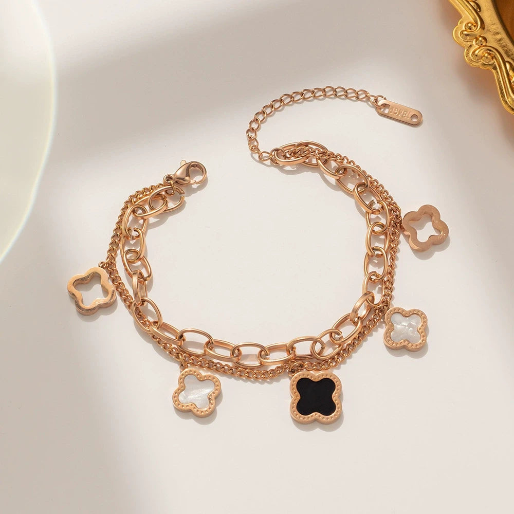 Bracelet trèfle doré en acier inoxydable