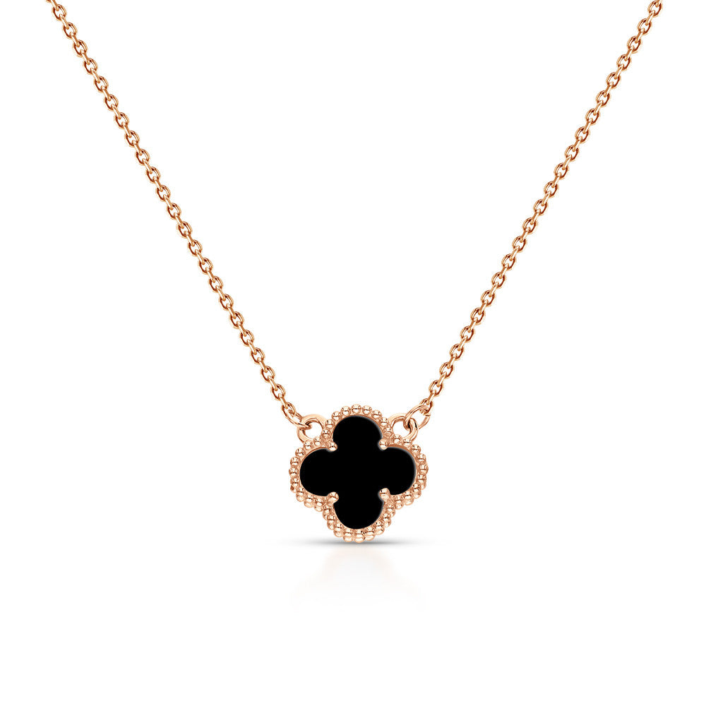 Collier trèfle noir plaqué or