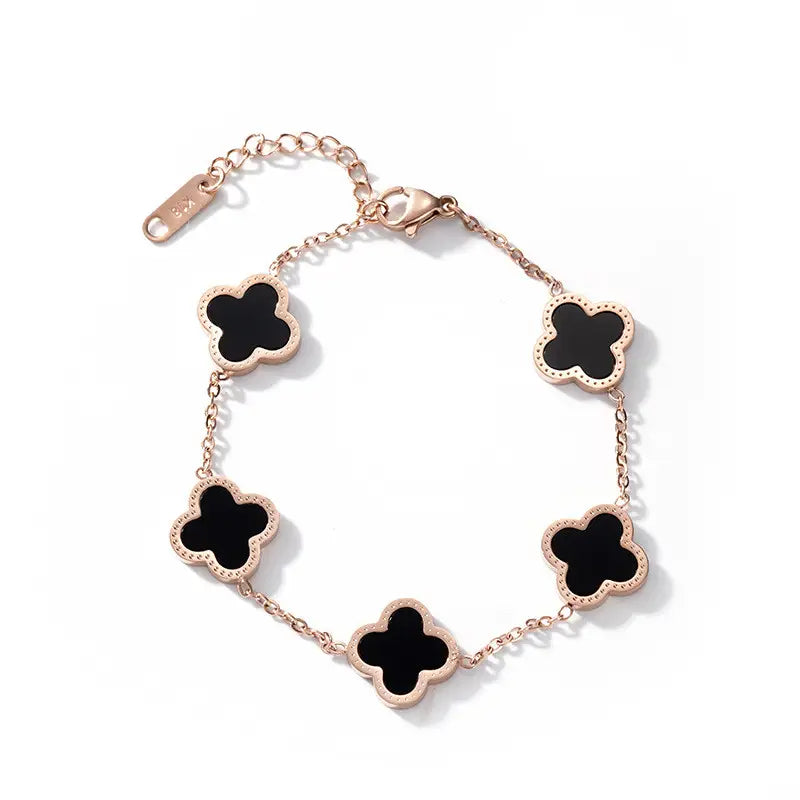 Bracelet Trèfle Noir doré en acier inoxydable