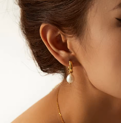 Boucles d’oreilles ores avec perle en acier inoxydable