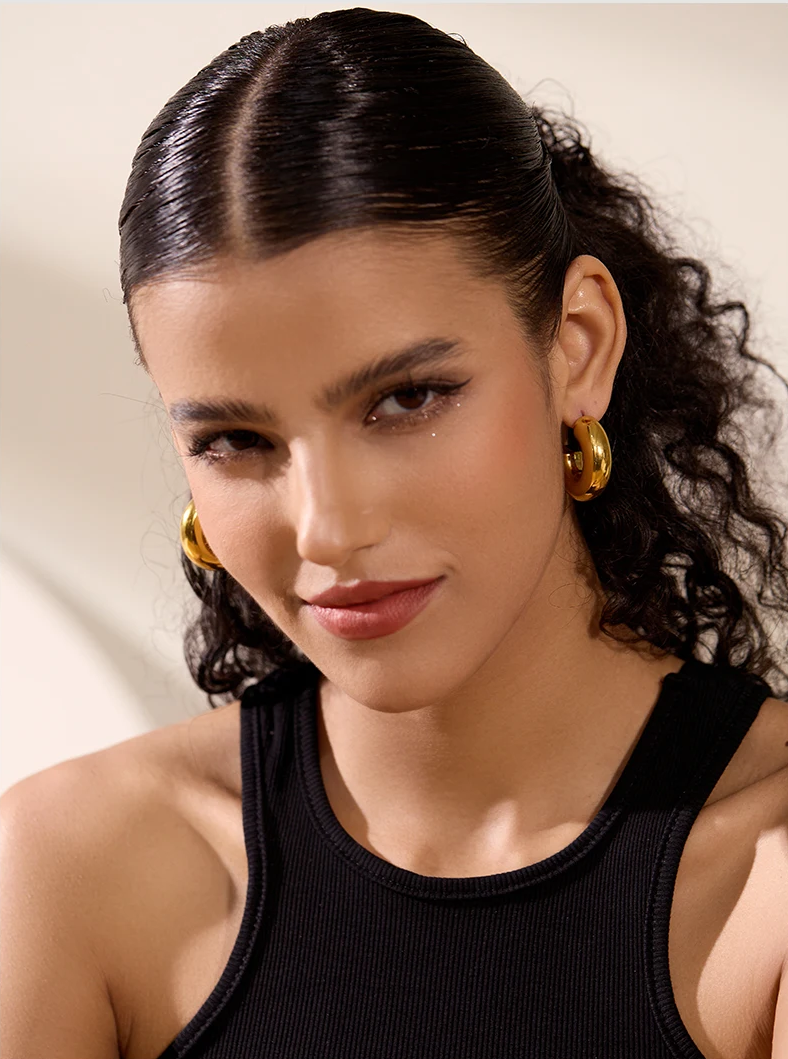 Boucles d’oreilles bombées dorées en acier inoxydable