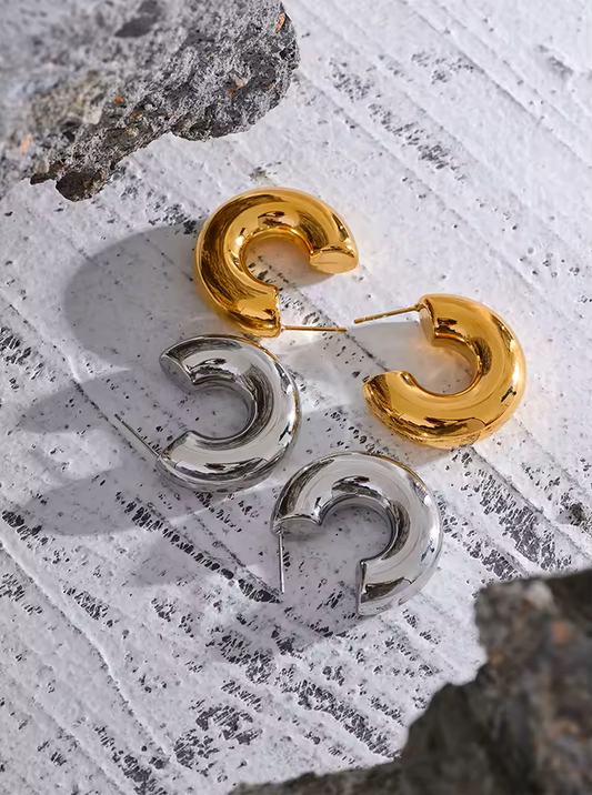 Boucles d’oreilles bombées dorées en acier inoxydable