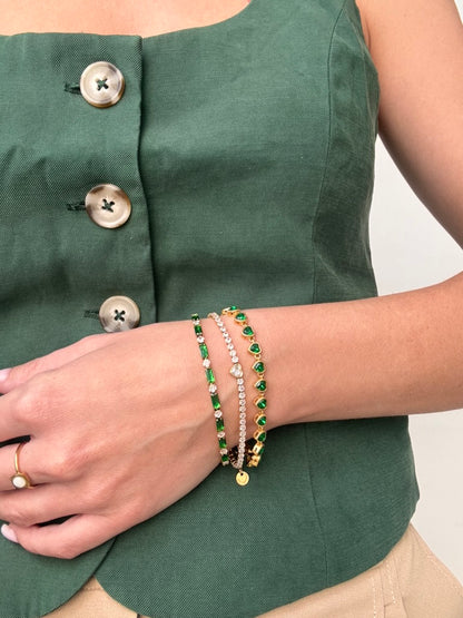 Bracelet Jade doré en acier inoxydable avec cœurs verts