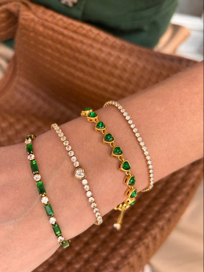 Bracelet Jade doré en acier inoxydable avec cœurs verts