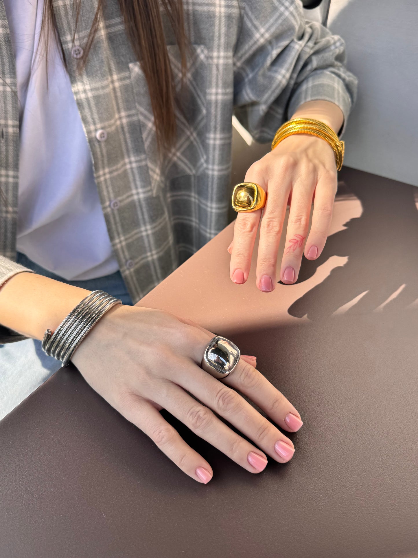 Bague Miroir oversized en acier inoxydable