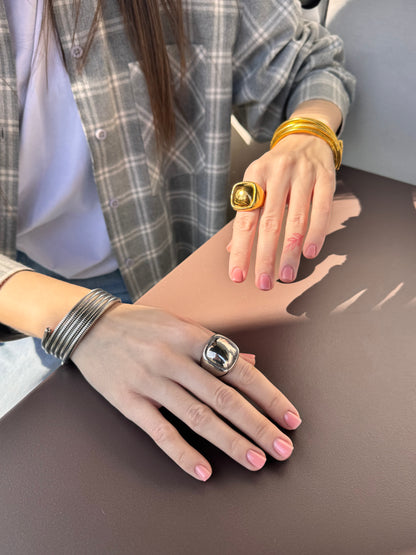 Bague Miroir oversized en acier inoxydable