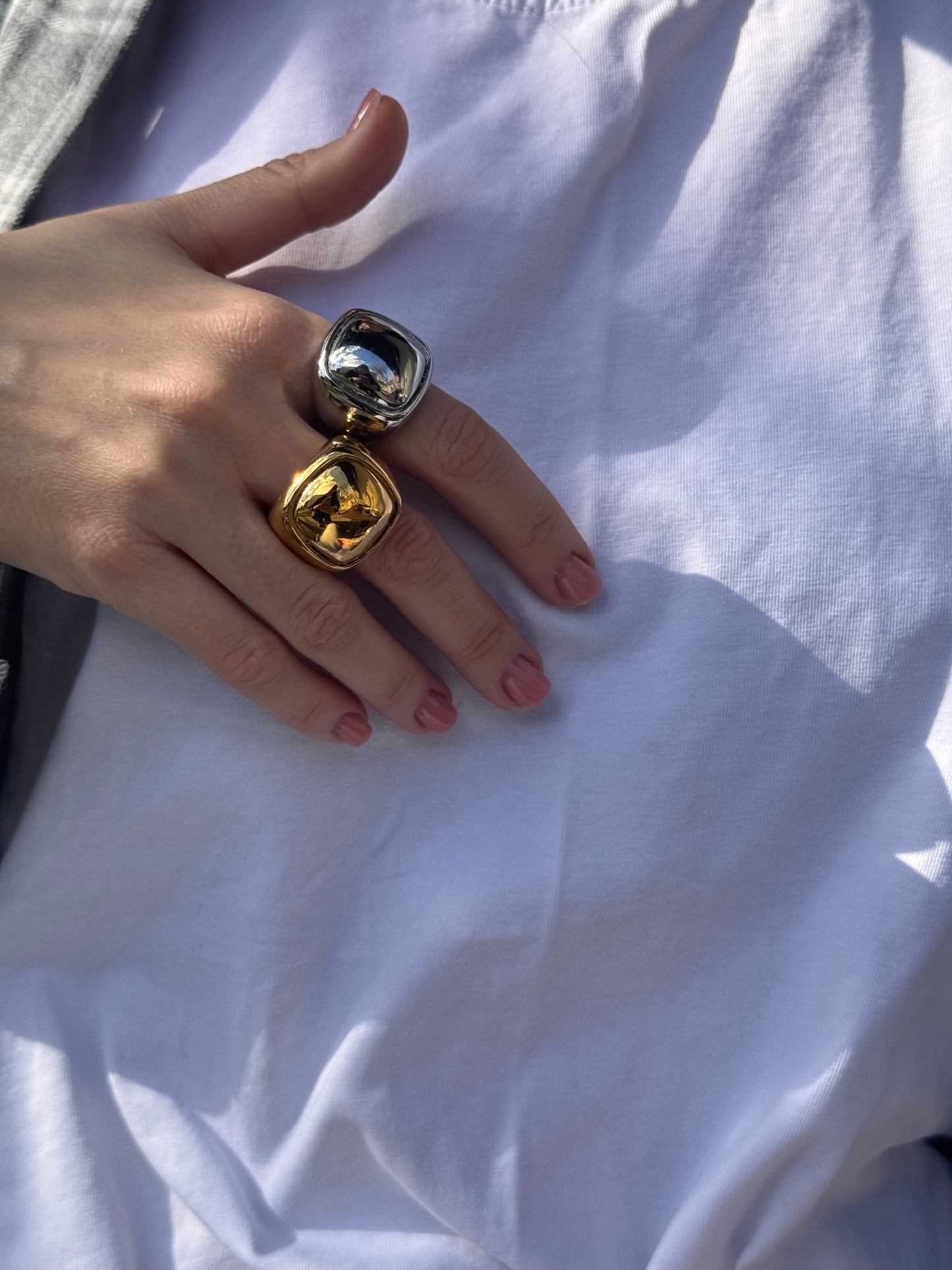 Bague Miroir oversized en acier inoxydable
