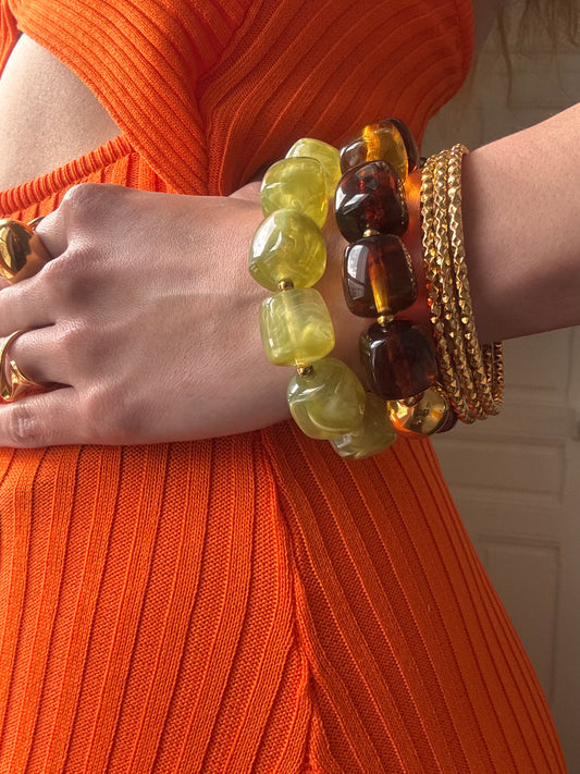 Bracelet Verde en résine et acier inoxydable doré