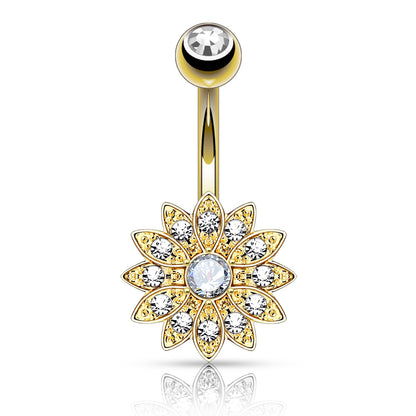 Piercing nombril Fleur en acier inoxydable doré