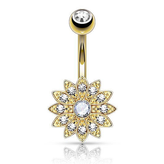 Piercing nombril Fleur en acier inoxydable doré