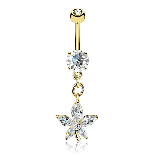 Piercing nombril Lys en acier inoxydable doré