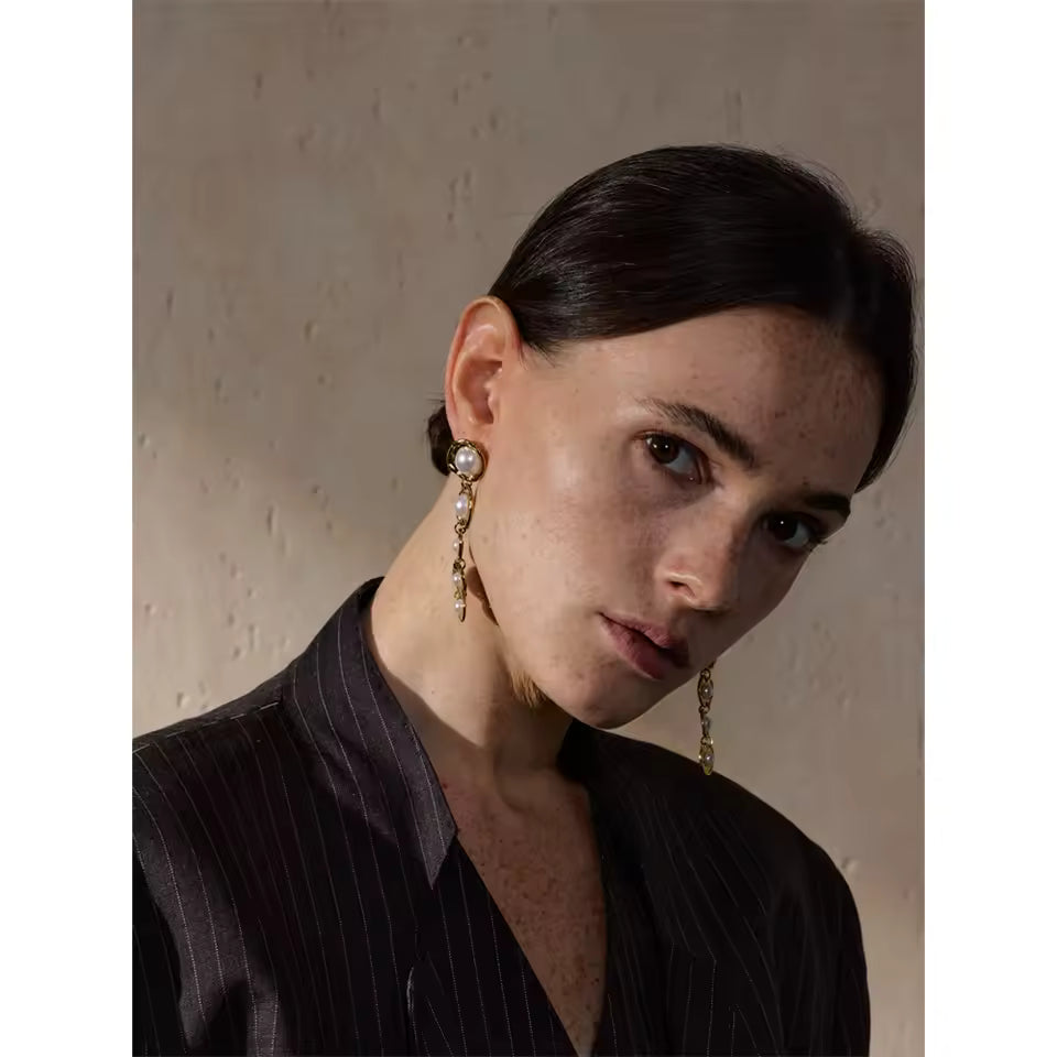 Boucles d'oreilles longues Pearl en acier inoxydable