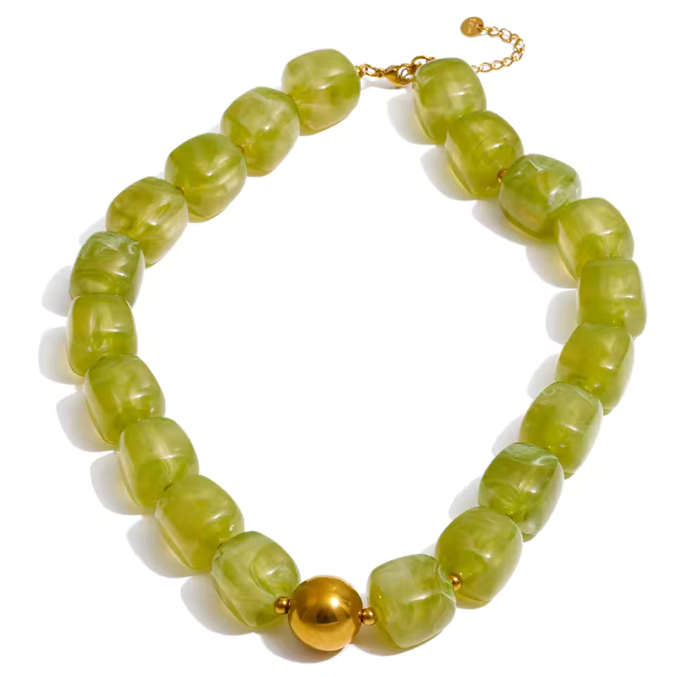 Collier Verde acrylique et acier inoxydable doré