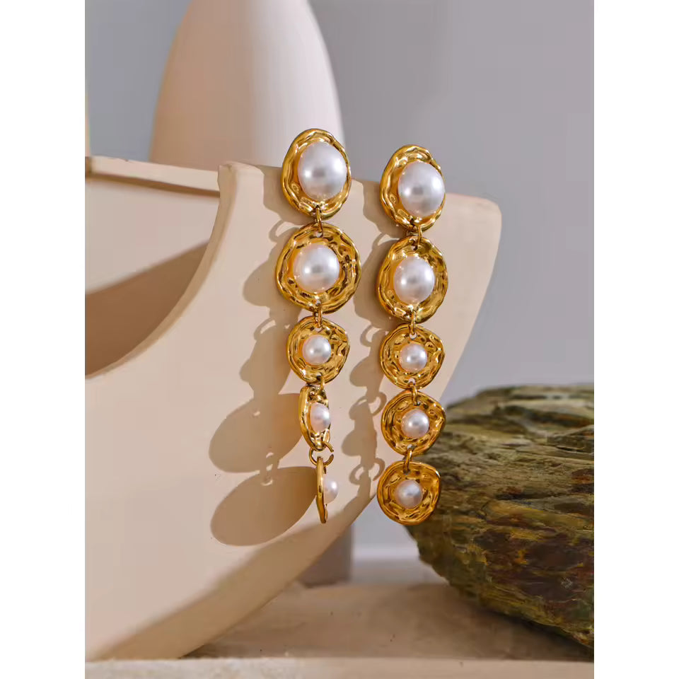 Boucles d'oreilles longues Pearl en acier inoxydable