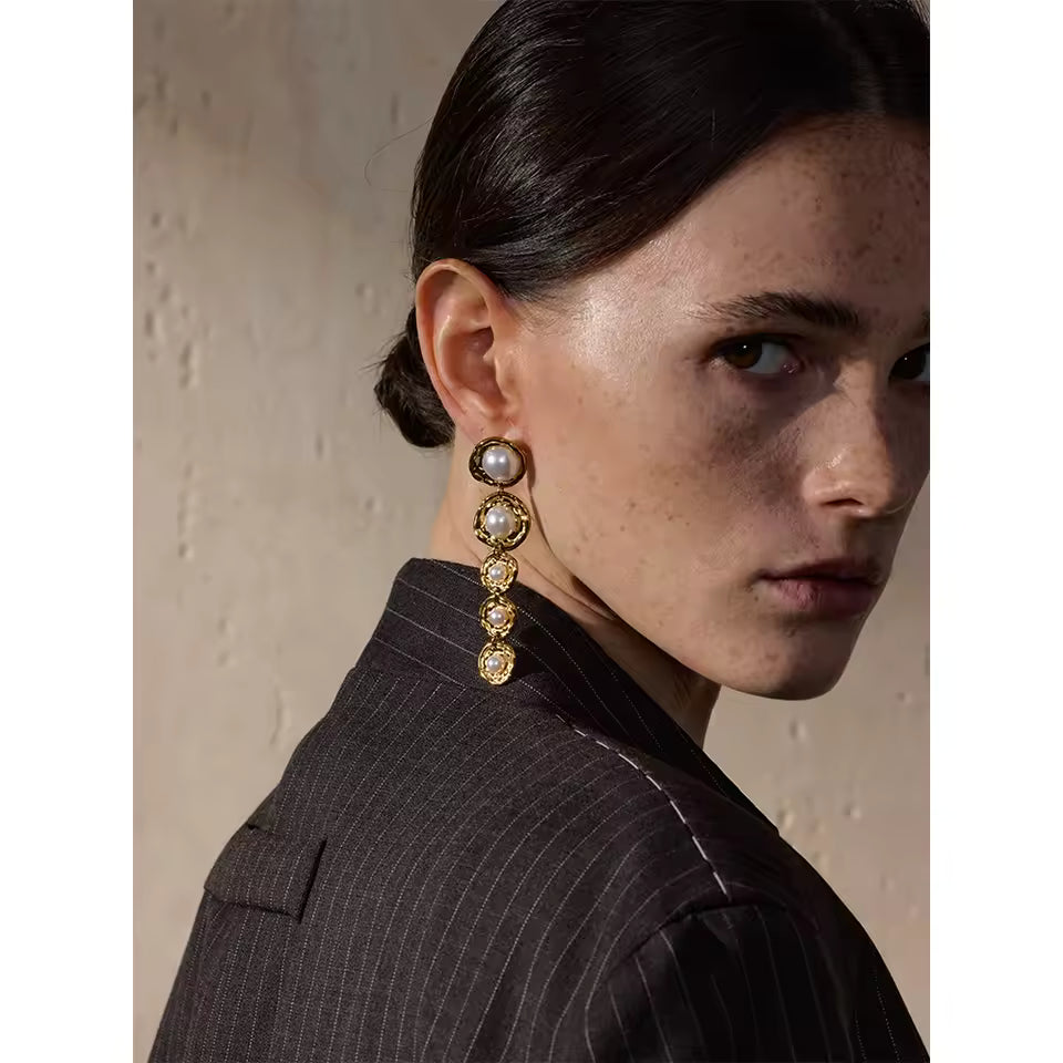 Boucles d'oreilles longues Pearl en acier inoxydable