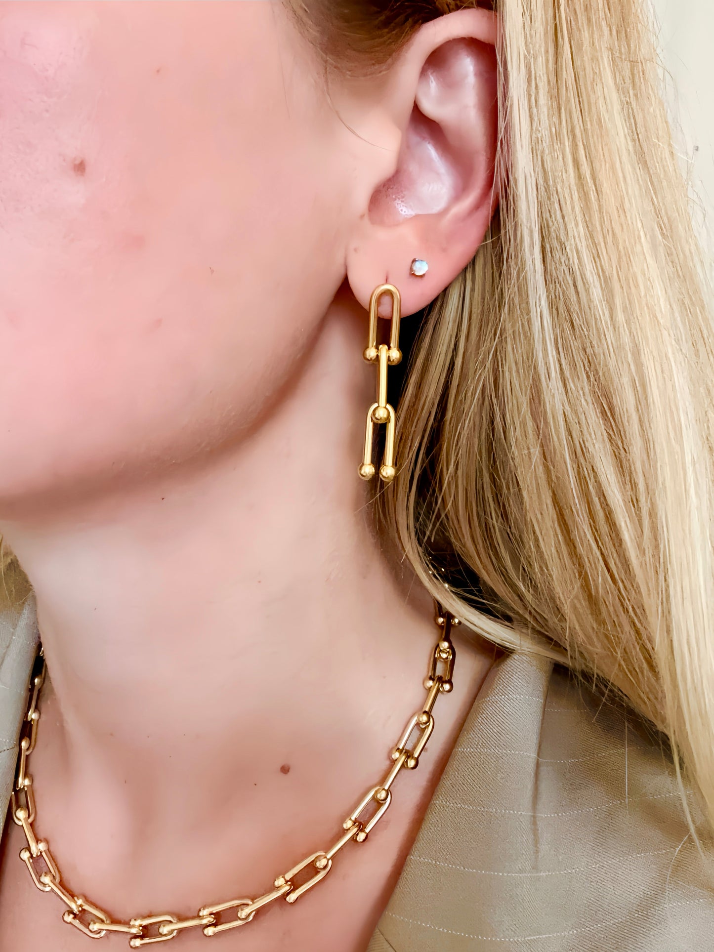 Boucles d’oreilles Сhaîne en acier inoxydable doré