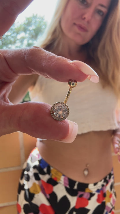 Piercing nombril Halo en acier inoxydable doré et zircon