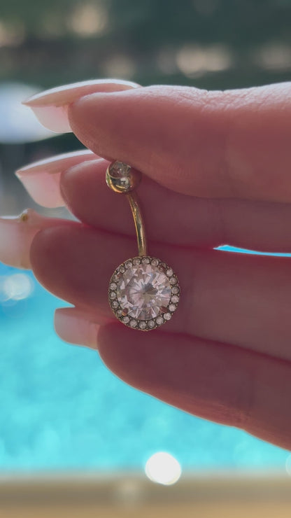 Piercing nombril Halo en acier inoxydable doré et zircon